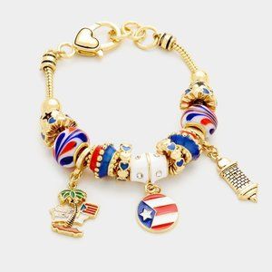 Puerto Rico Bracelet Charm Sliding Bead Lighthouse Flag Palm Tree GOLD Heart